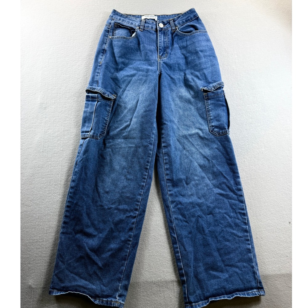 Wax Jean Cargo Pants Womens 3/26 Blue Denim Wide Leg High Rise 27x29 Y2K Vintage